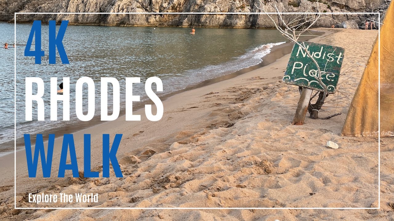 【4K】 Greece Rhodes Walk - Paralia Tsambika Beach with Sea Waves Sounds