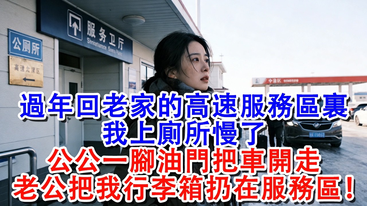【完結爽文】過年回老家的高速服務區裏，我上廁所慢了，公公一腳油門把車開走，老公把我行李箱扔在服務區！除夕夜老公接到1個電話，全家守著空桌子傻了#婆媳 #家庭 #婚姻 #情感 #情感故事 #故事