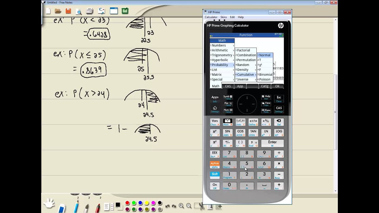 HP Prime - Normal Distributions - Normal as an Approximation to the Binomial - Finding Probabilities
