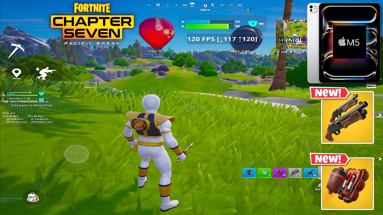iPad Pro M5 120 FPS Fortnite Mobile Gameplay *White Ranger High Kills Solo Win Fortnite Chapter 7*