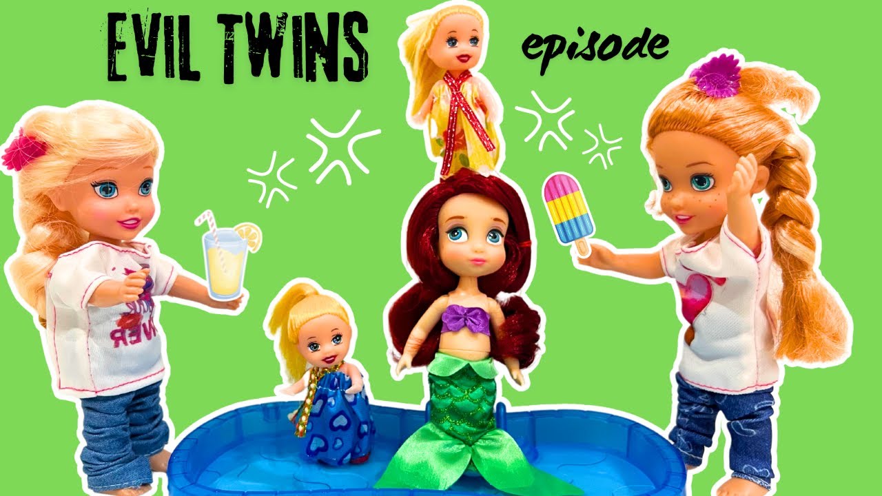 Fight at a Pool Party! Evil Twins Episode - Elsa & Anna Toddlers and Little Mermaid Ariel Doll Story