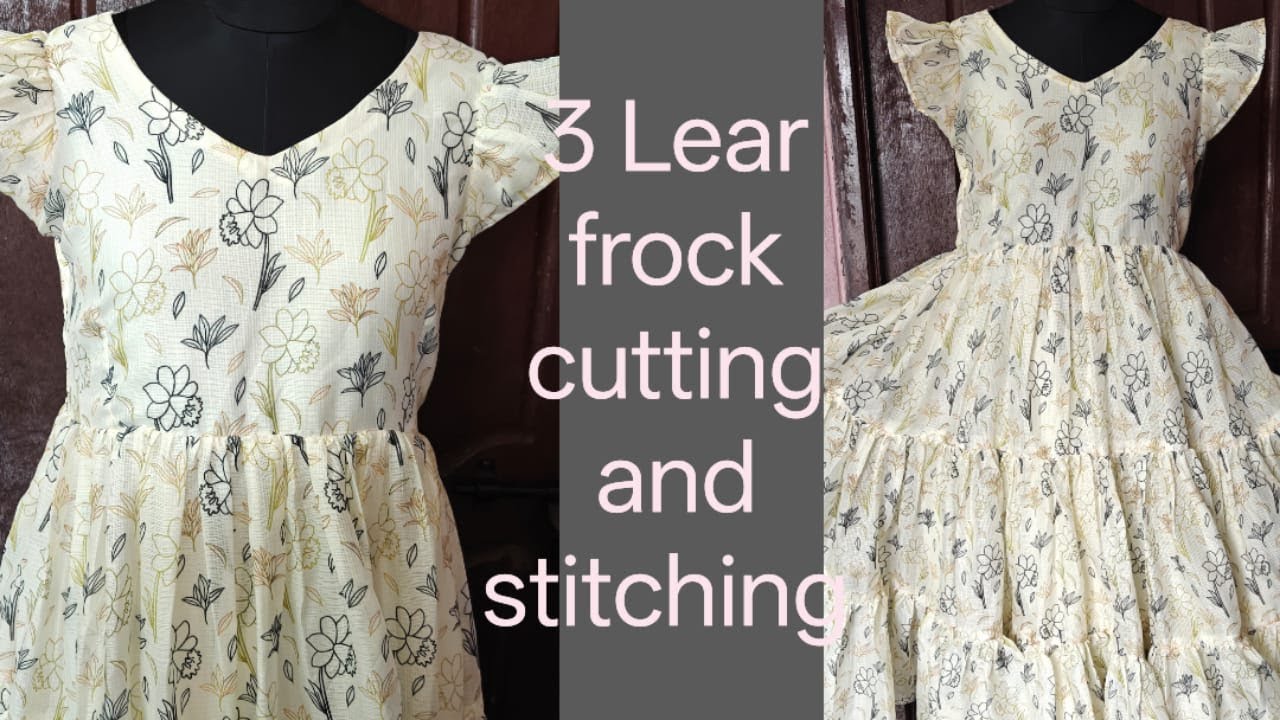 Three layer frock with frills hands cutting and stitching | frills layer frock cutting and stitching