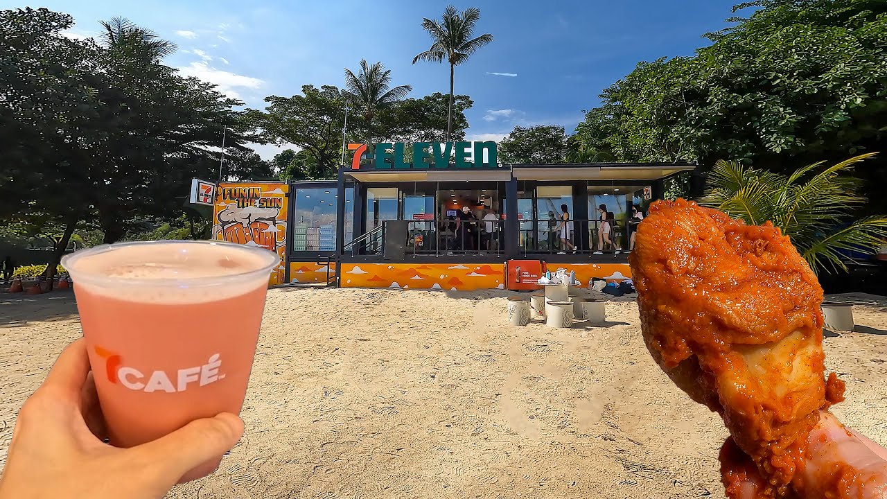 Eating at 7-Eleven on a Beach