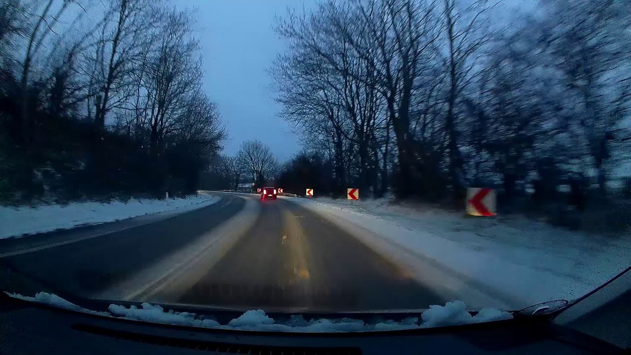 Kørsel i sne tidlig morgen fra Sønder Stenderup ved Kolding til EUC Aabenraa