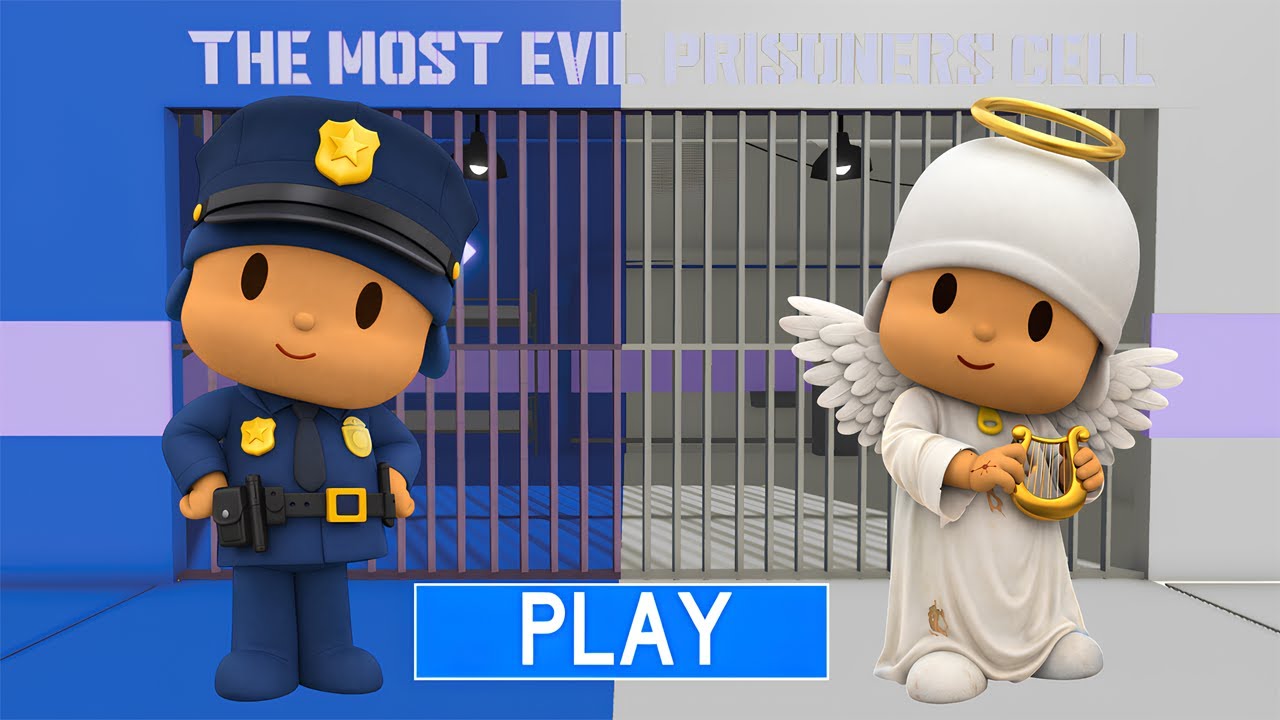 POCOYO POLICE VS POCOYO ANGEL in BARRY'S PRISON RUN! New Obby GAMEPLAY
