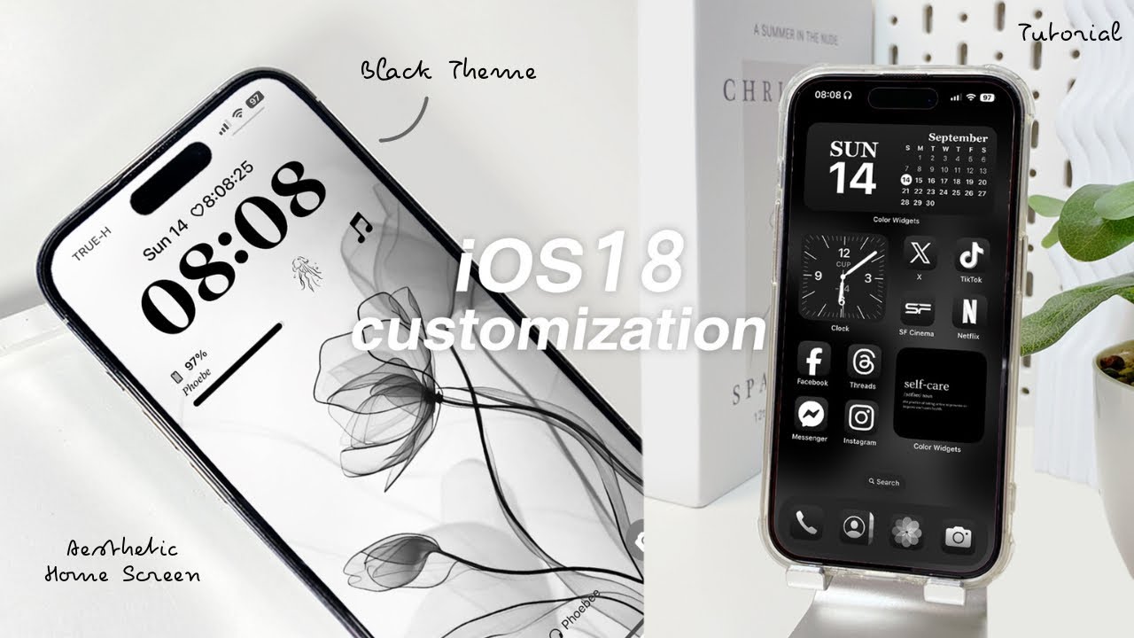 iOS 18 AESTHETIC CUSTOMIZATION (BLACK) 🖤✨ | custom iphone theme, widgets, icons tutorial