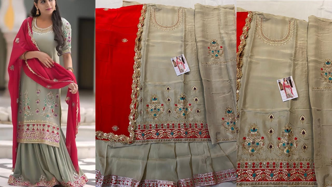 Tabby Silk Hand Work Suit With Designer 4 Side Chinon Dupatta|Joginder Cloth House