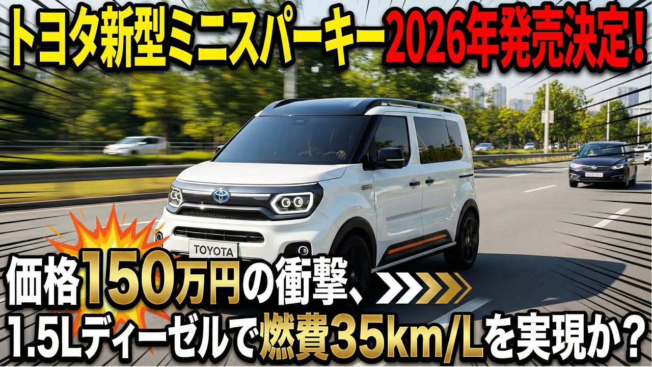 トヨタ新型ミニスパーキー2026年発売決定！価格150万円の衝撃、1.5Lディーゼルで燃費35km/Lを実現か？