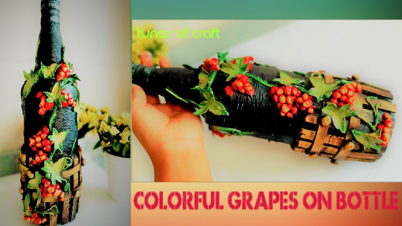 Awesome Clay Art of Grapes on Glass Bottle |Decorated Wine Bottle |Bottle Craft |Grapes|Air Dry Clay