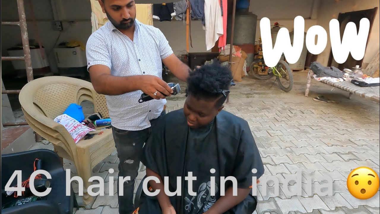 African American  girl gets her hair cut in india 🇮🇳 | his first time cutting type 4C hair!!