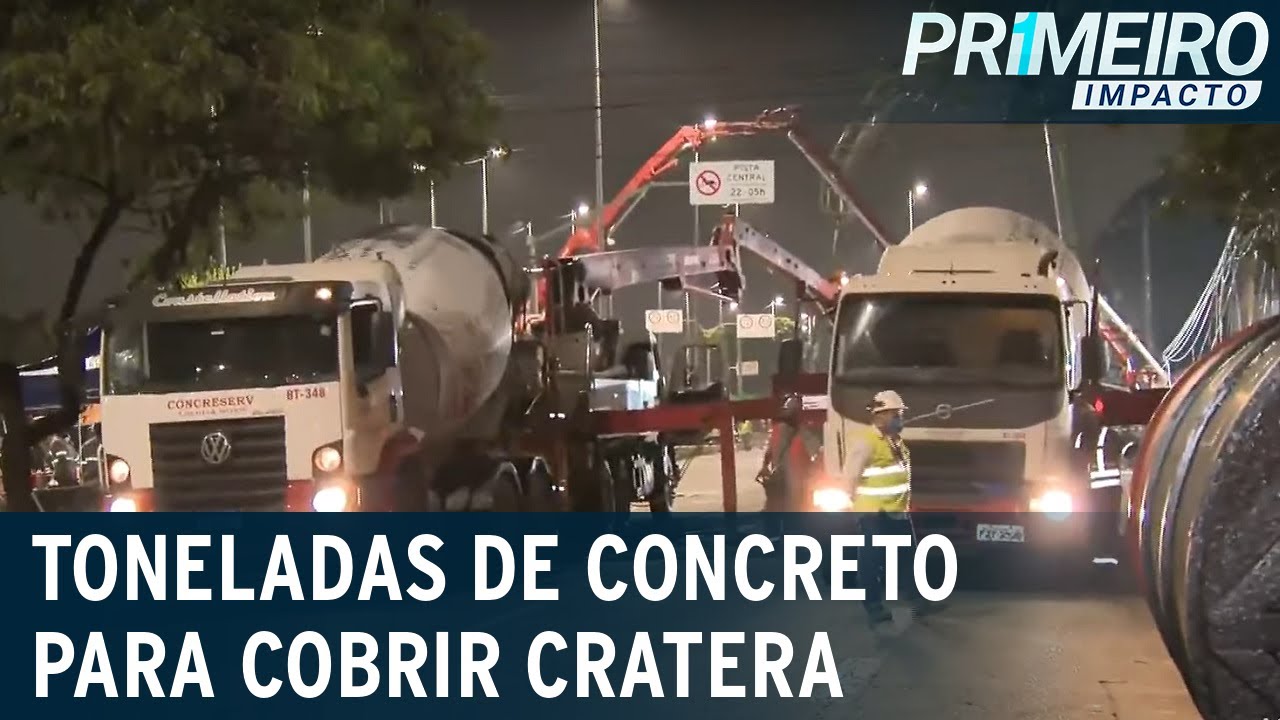 SP: 8 mil toneladas de concreto serão usadas para cobrir cratera | Primeiro Impacto (02/02/22)