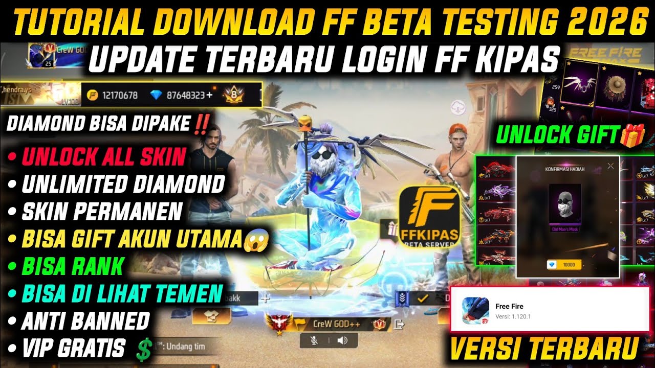 NEW UPDATE‼️ CARA DOWNLOAD FF KIPAS ORI 2026 VIP GRATIS!! FF BETA 2026 SEMUA HP