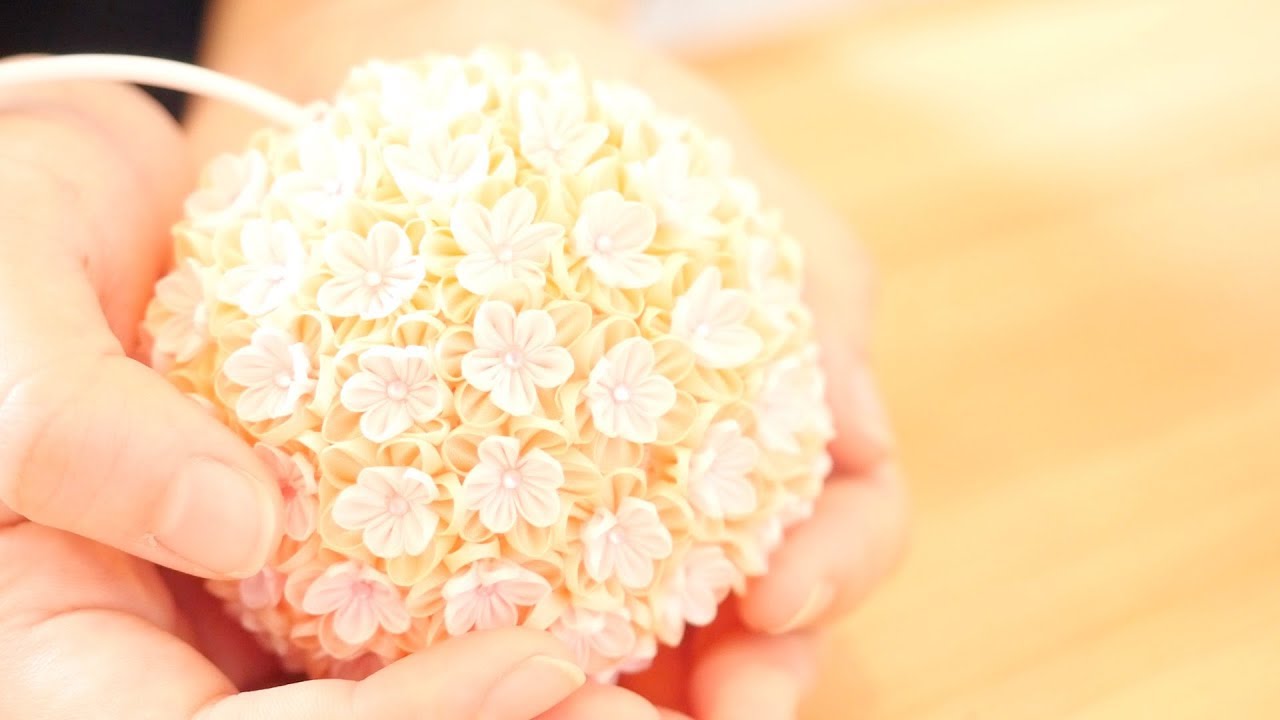 うらうら開花。つまみ細工で、八重桜のミニランプシェード作り。 diy craft sakura lampshade