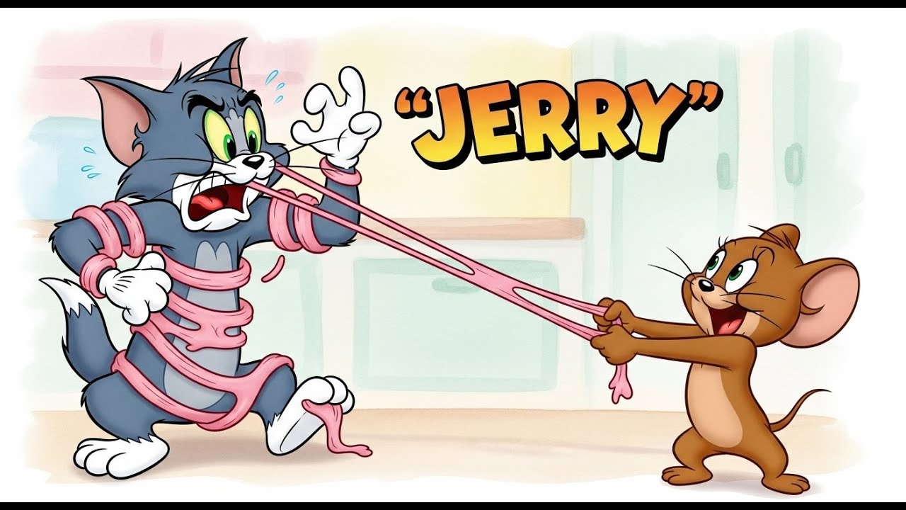 Tom’s Terrific Taffy Trap Classic Cartoon Chaos in Vintage 2D Style