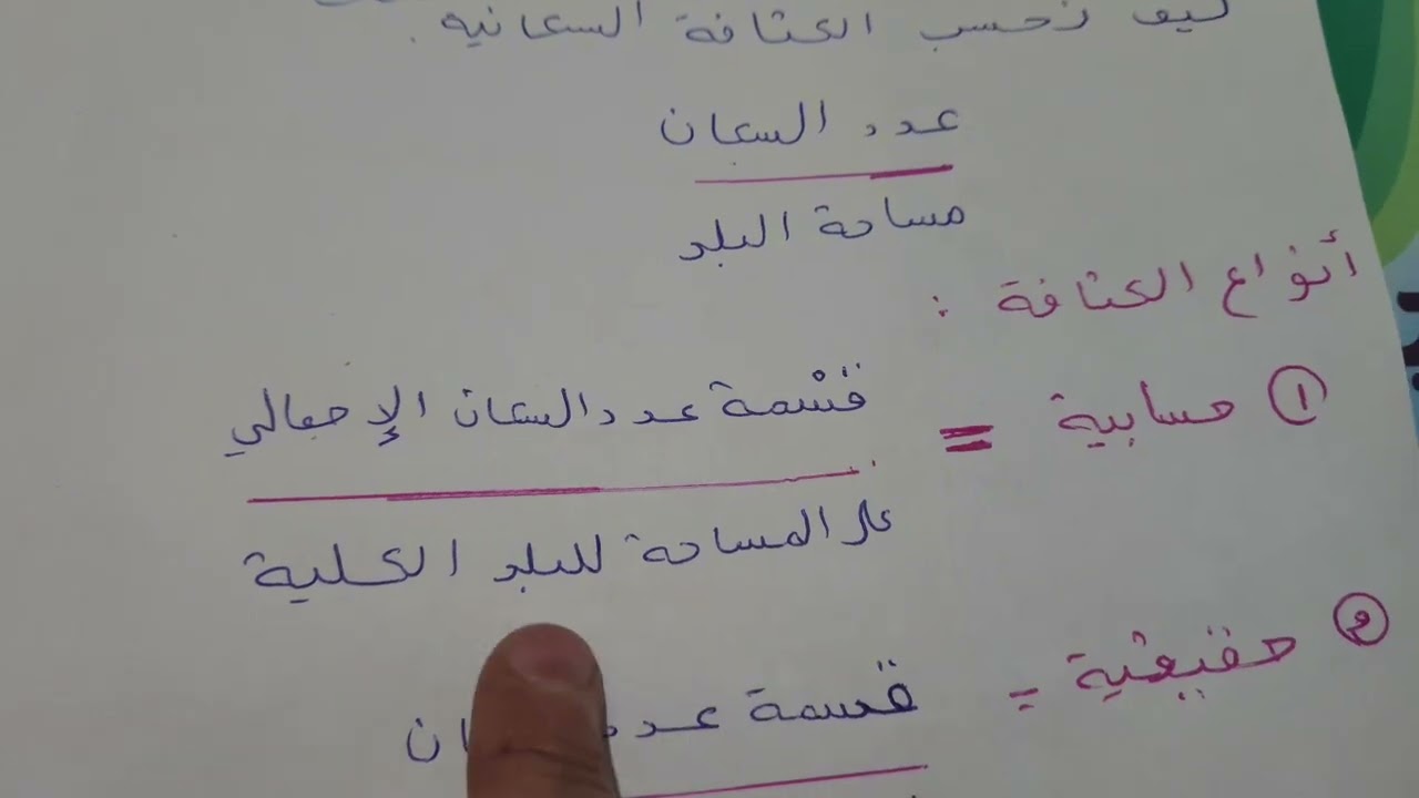 الكثافة السكانية  من كتاب الجغرافيا لتلاميذ السنة الخامسة