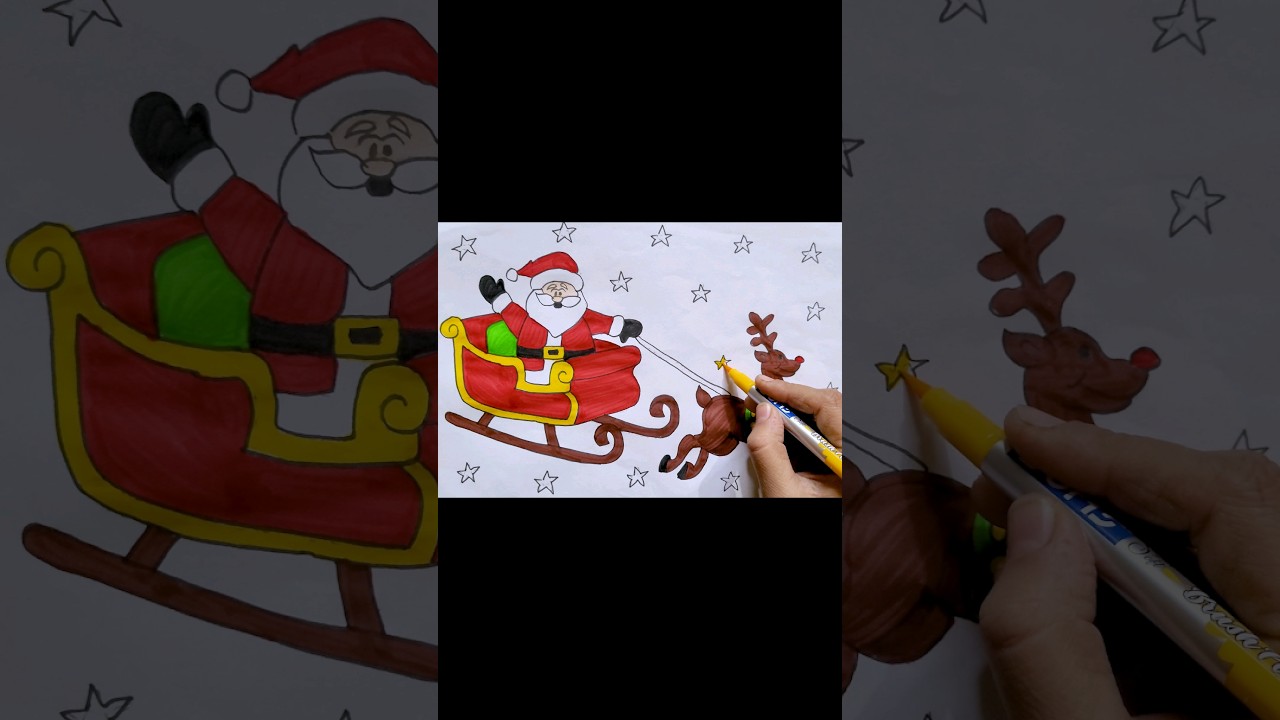 Draw Santa Clause in his Sleigh | Easy Christmas Painting for Kids