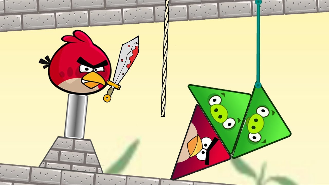 Angry Birds Pigs Out - CUT THE ROPE TO RESCUE TRIANGLE BIRDS FROM TWO TRIANGLE PIGS!