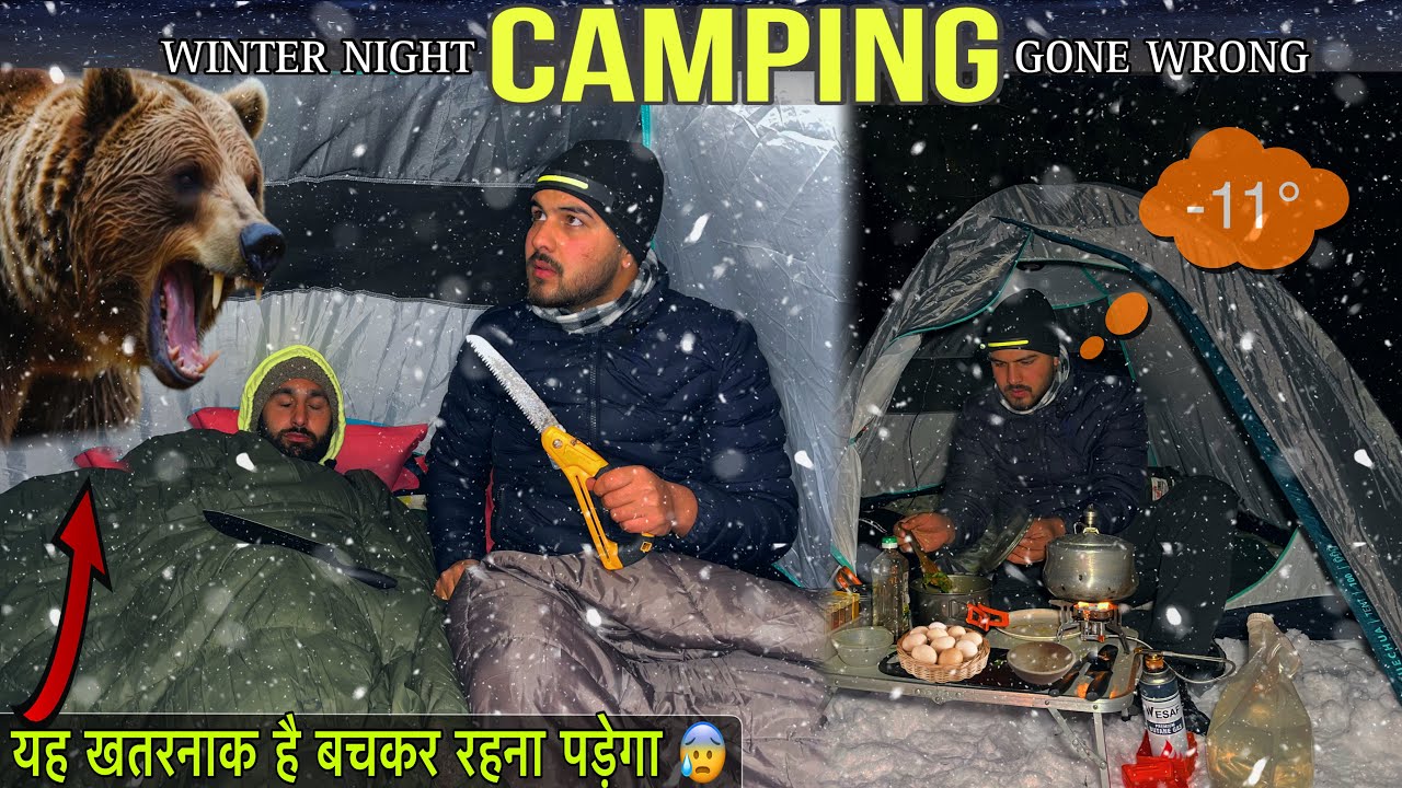 Overnight Camping In Coldest weather | Black Bear Visit My Camp Area | Night Camping Gone Wrong |