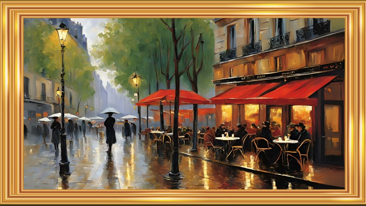 4K Framed Art Screensaver 3 Hour | Rainy Elegant Jazz Ambience