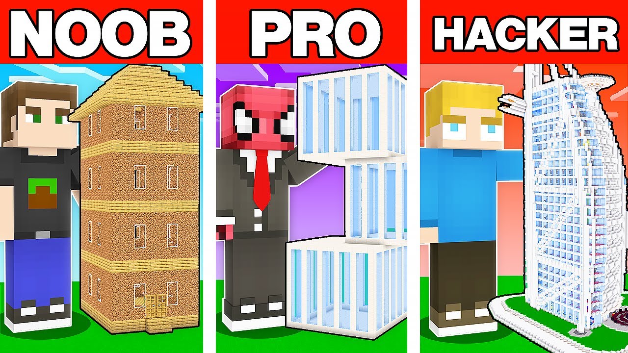 NOOB VS PRO VS HACKER DEVASA G&Ouml;KDELEN YAPI KAPIŞMASI - Minecraft