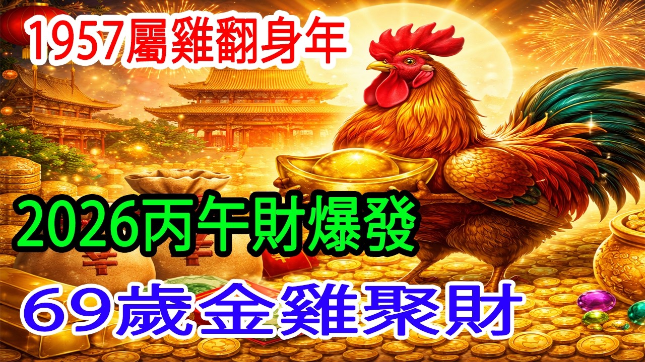 1957年屬雞人69歲財門全開！2026丙午年「金雞聚財」——晚年暴富正式啟動！#1957年屬雞 #69歲暴富 #2026丙午年 #金雞聚財 #橫財降臨 #晚年發大財