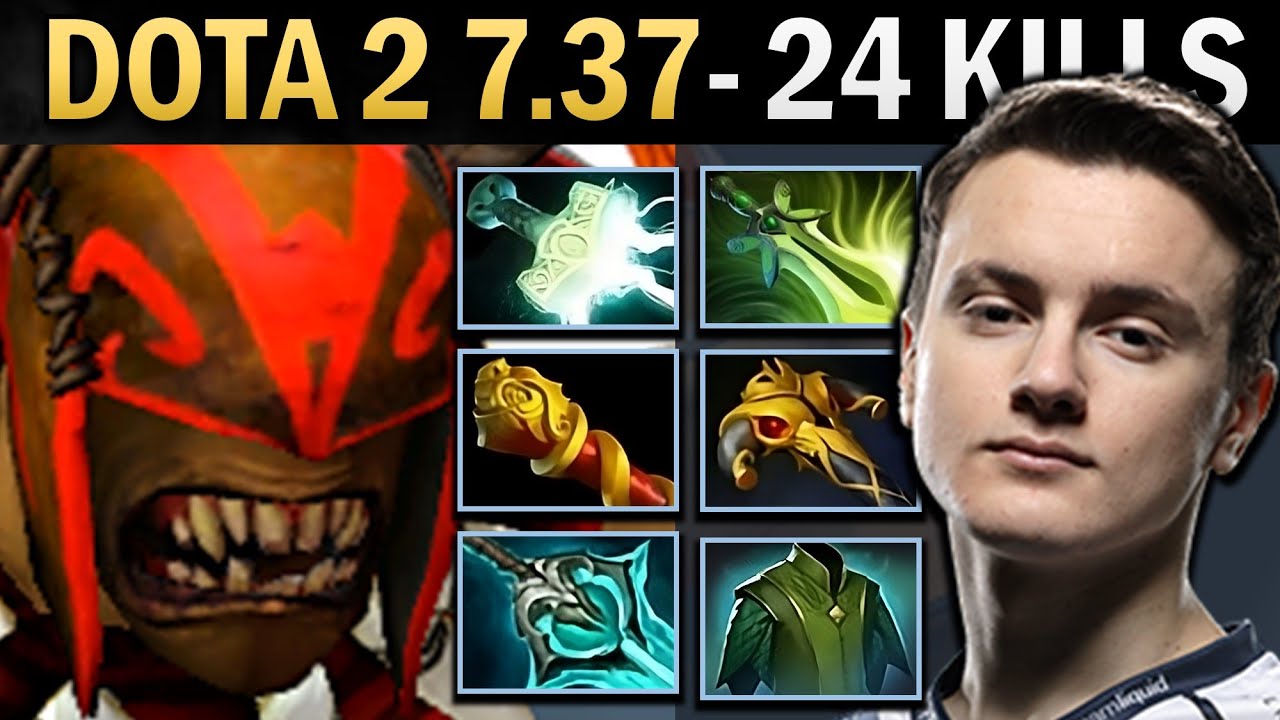 Bloodseeker Gameplay Miracle with Mjolnir and 24 Kills - Dota 2 7.37