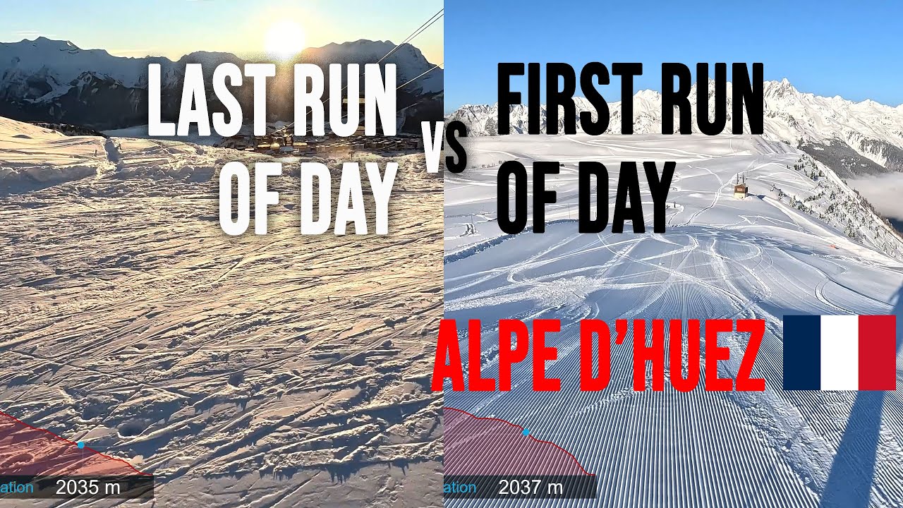 [4K] Skiing Alpe d'Huez, Last Run of Day vs. First Run of Day, France, GoPro HERO11
