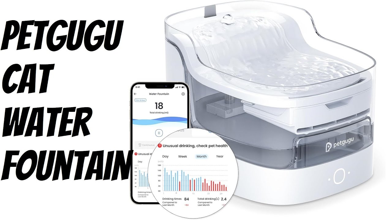 PETGUGU Cat Water Fountain Ultra-Quiet with 8 Layers Filtration