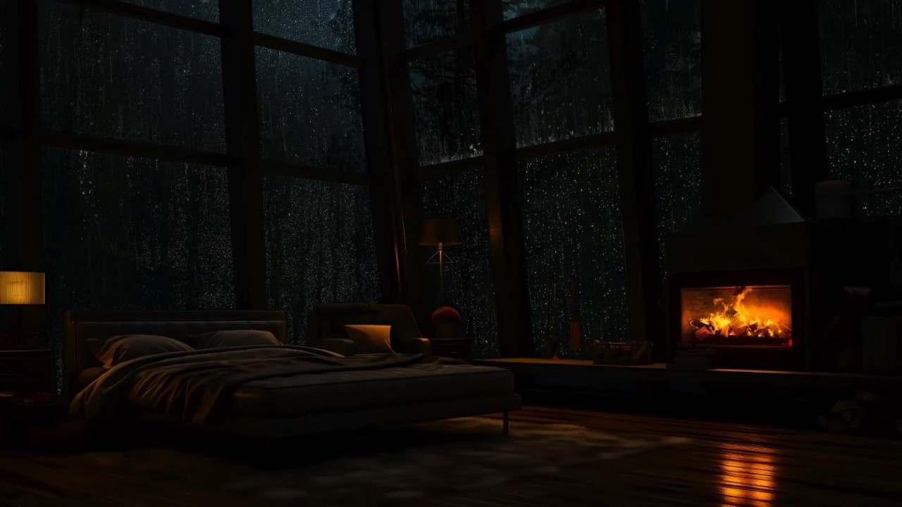 Black Dark Screen Lighting Storm ⛈️ | Ultimate Cozy Bedtime Relaxing | Forest Cabin ASMR