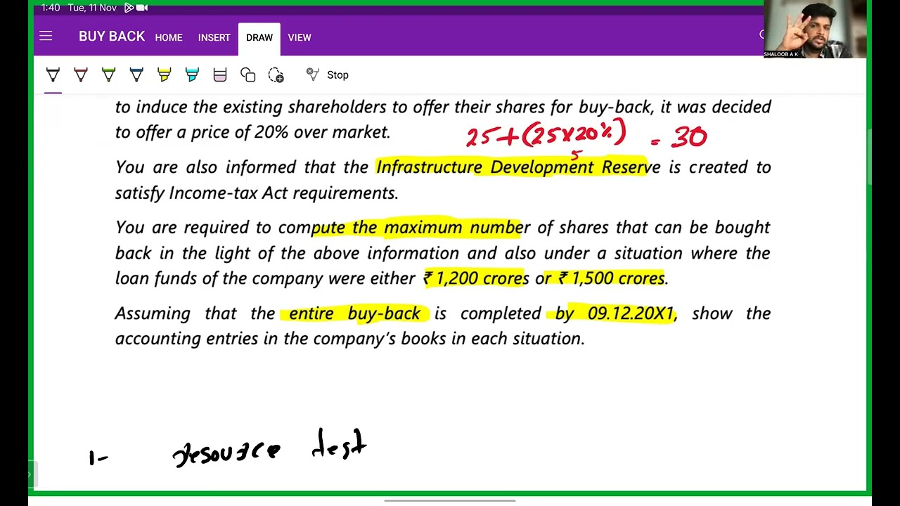 Prosign CA Inter | Advanced Accounting| Buy Back of Securities | Malayalam| jan 2026