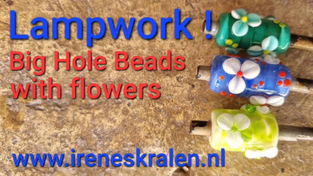 Lampwork Big Hole Beads Tube with Flowers