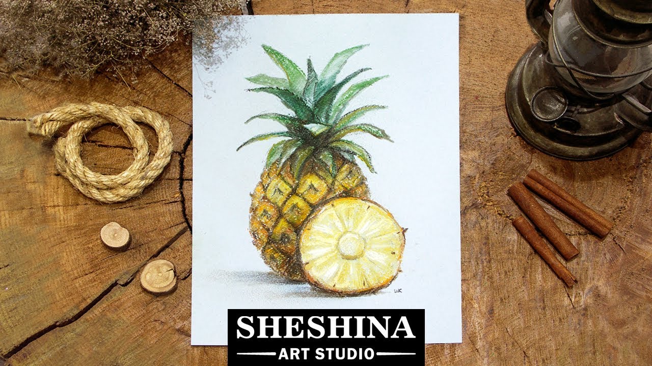 How to draw a pineapple with soft pastels 🎨 Fruits