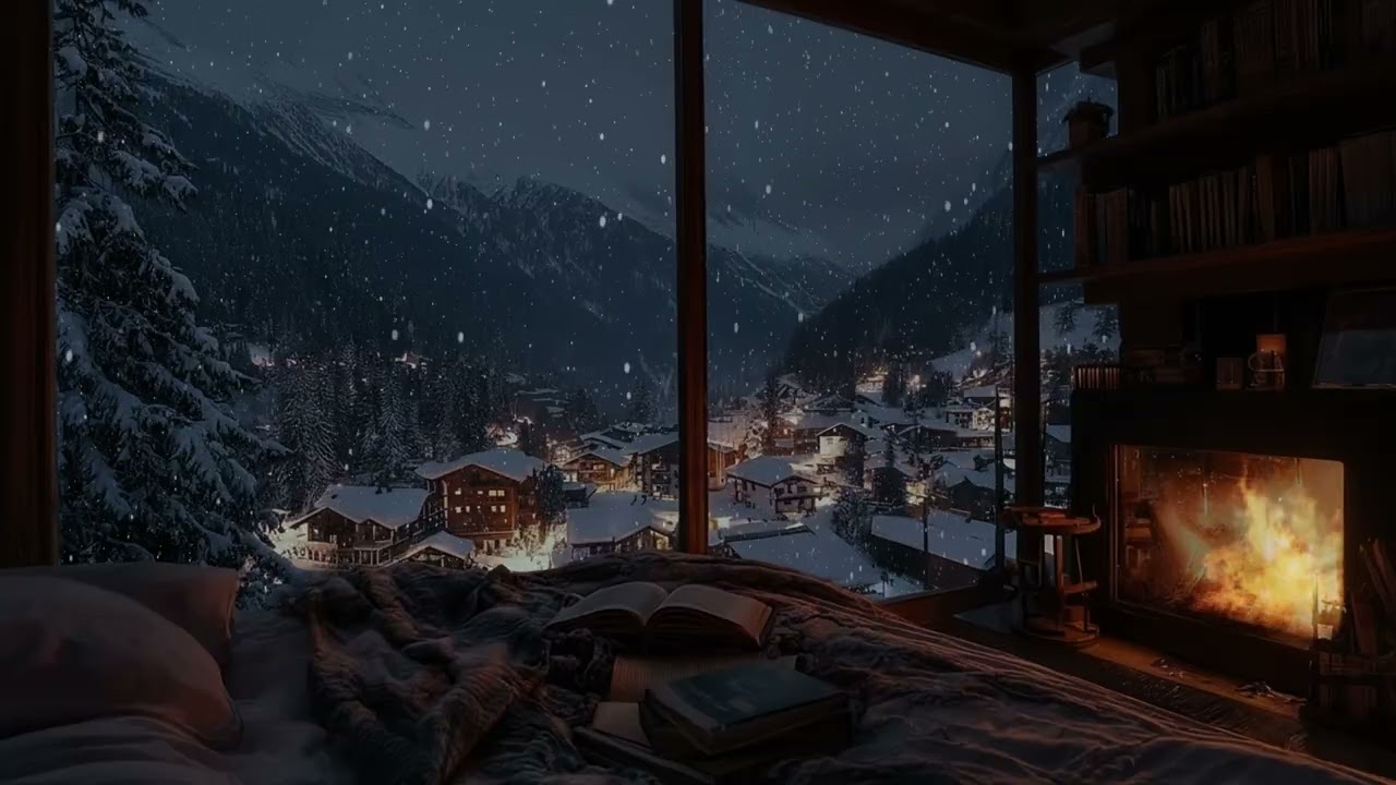 Heavy Snowfall Cabin Ambience 2026 ❄️ Cozy Fireplace Crackling for Deep Sleep | 3 Hours