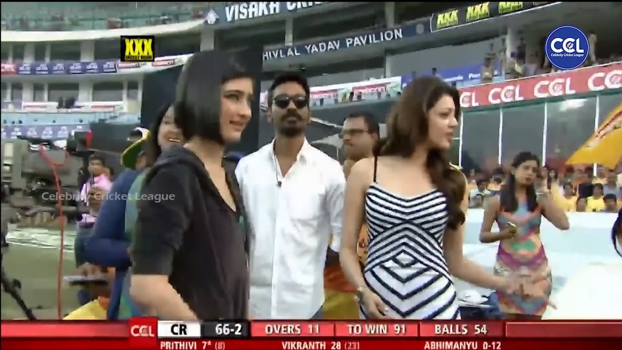 Dhanush, Kajal Aggarwal And Akshara Haasan Having Fun CCL