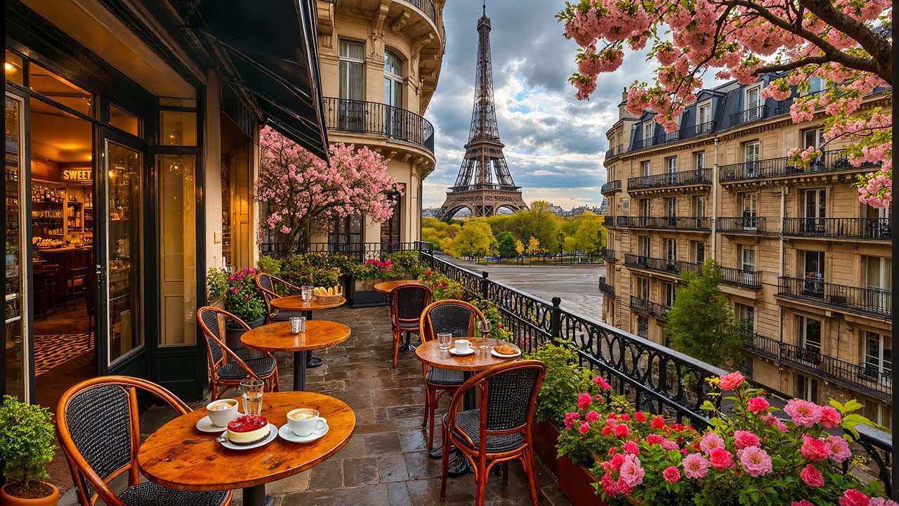 Spring Morning Jazz in Paris ☕ Peaceful Balcony Café Ambience & Smooth Jazz Music for Study, Work