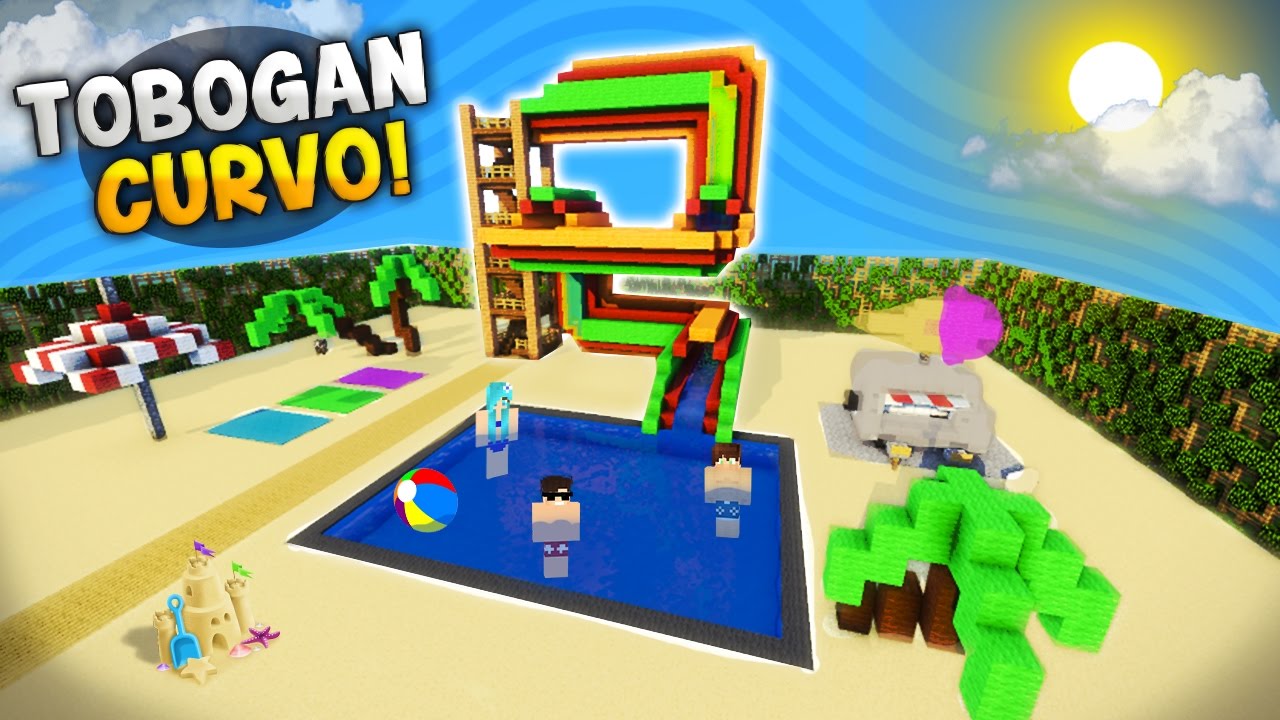 MINECRAFT: COMO HACER UNA INCREÍBLE ALBERCA CON UN ÉPICO TOBOGÁN CURVO! | GENIAL PARA TU CASA