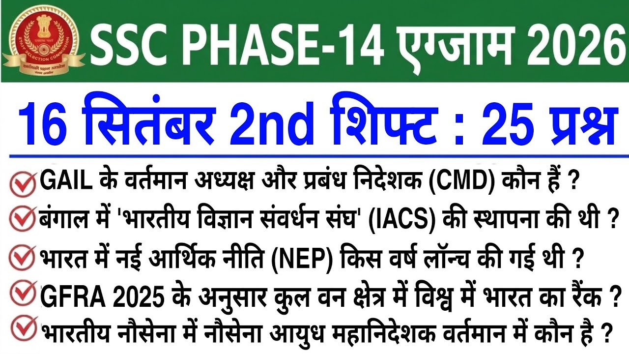 SSC PHASE-14 Exam September 16 2nd Shift Analysis 2026 | SSC Selection Phase 14 exam analysis 2026