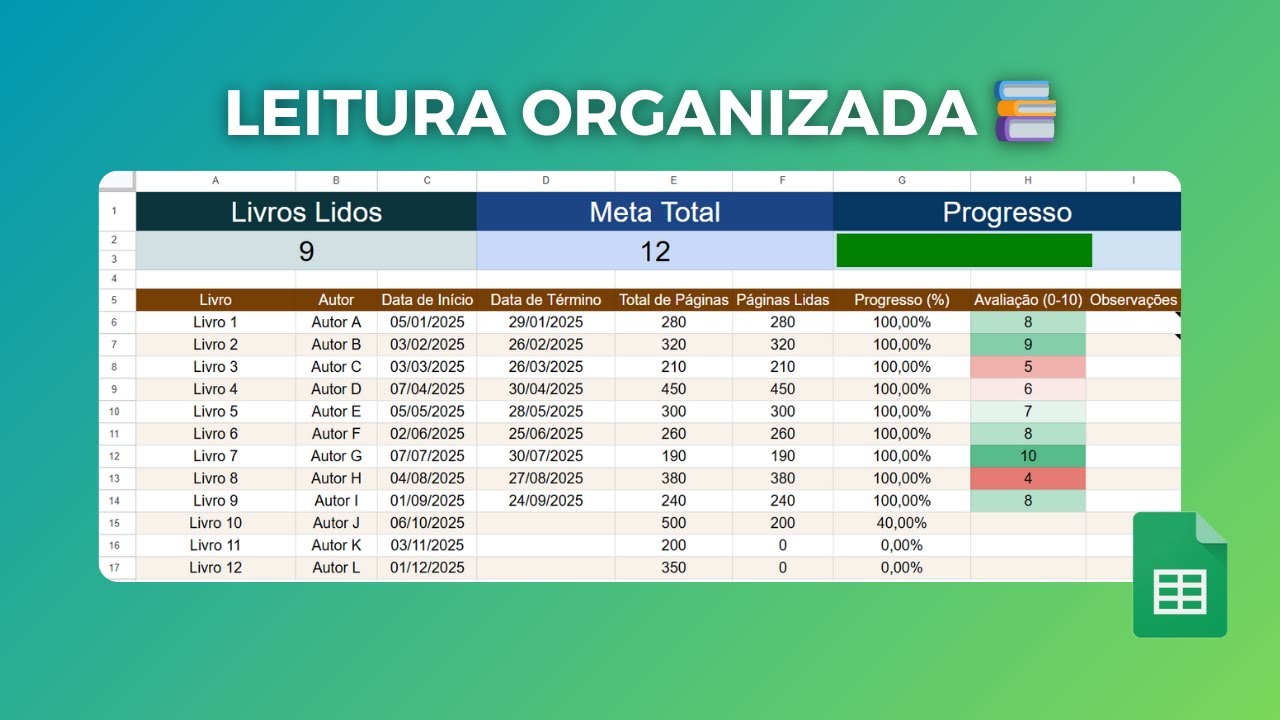 Como Criar um Controle de Leituras no Google Planilhas (com Barra de Progresso)
