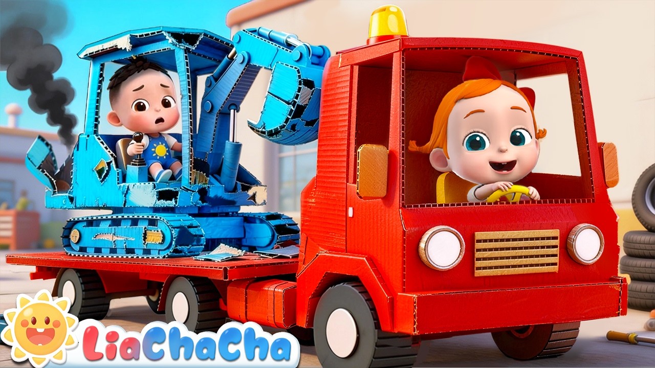 Cardboard Cars Challenge Song | EP267 | Farm Vehicles | LiaChaCha Toddler Songs & Preschool Learning