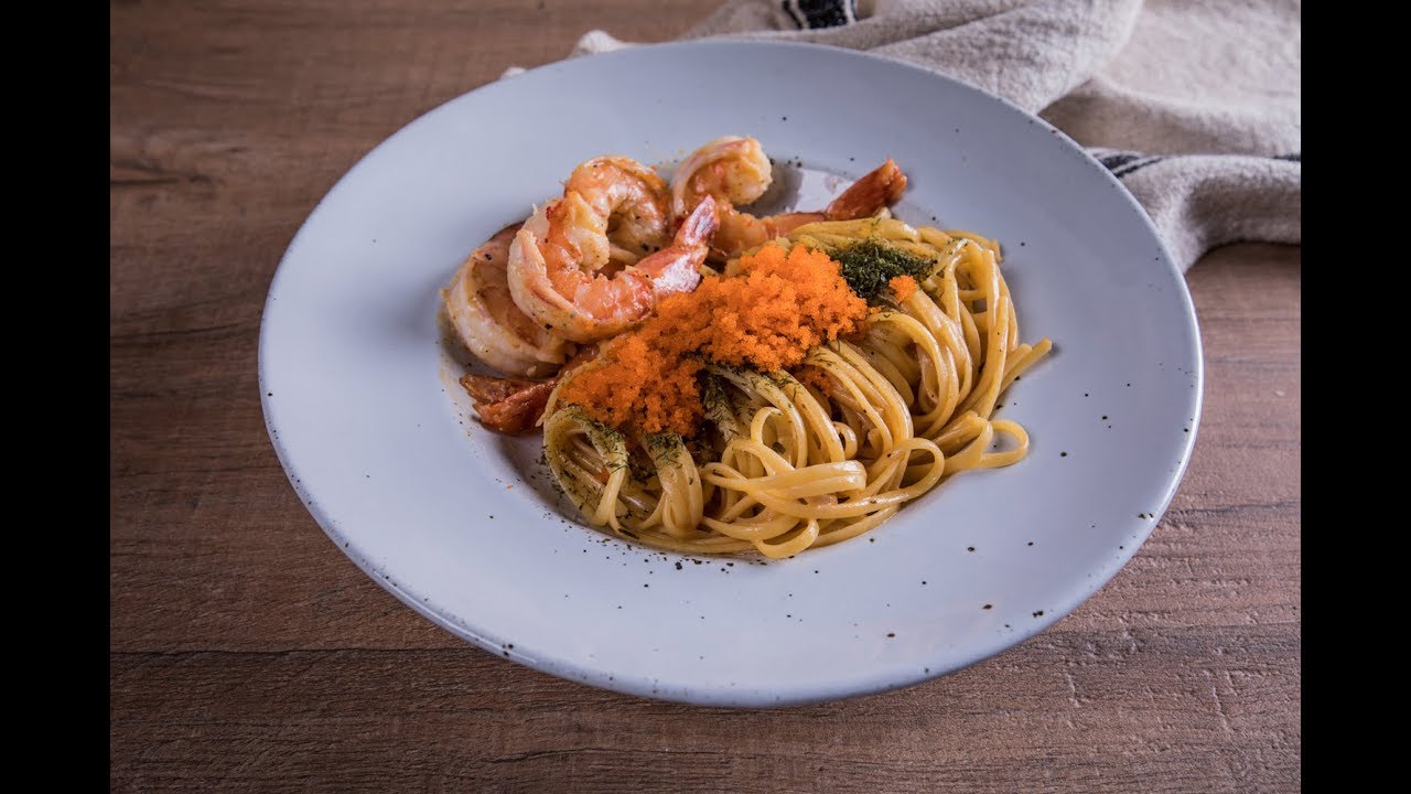ลินกวินีกุ้งสไปซีมิโซครีมซอส Prawn Linguine in Spicy Miso Cream Sauce : พลพรรคนักปรุง