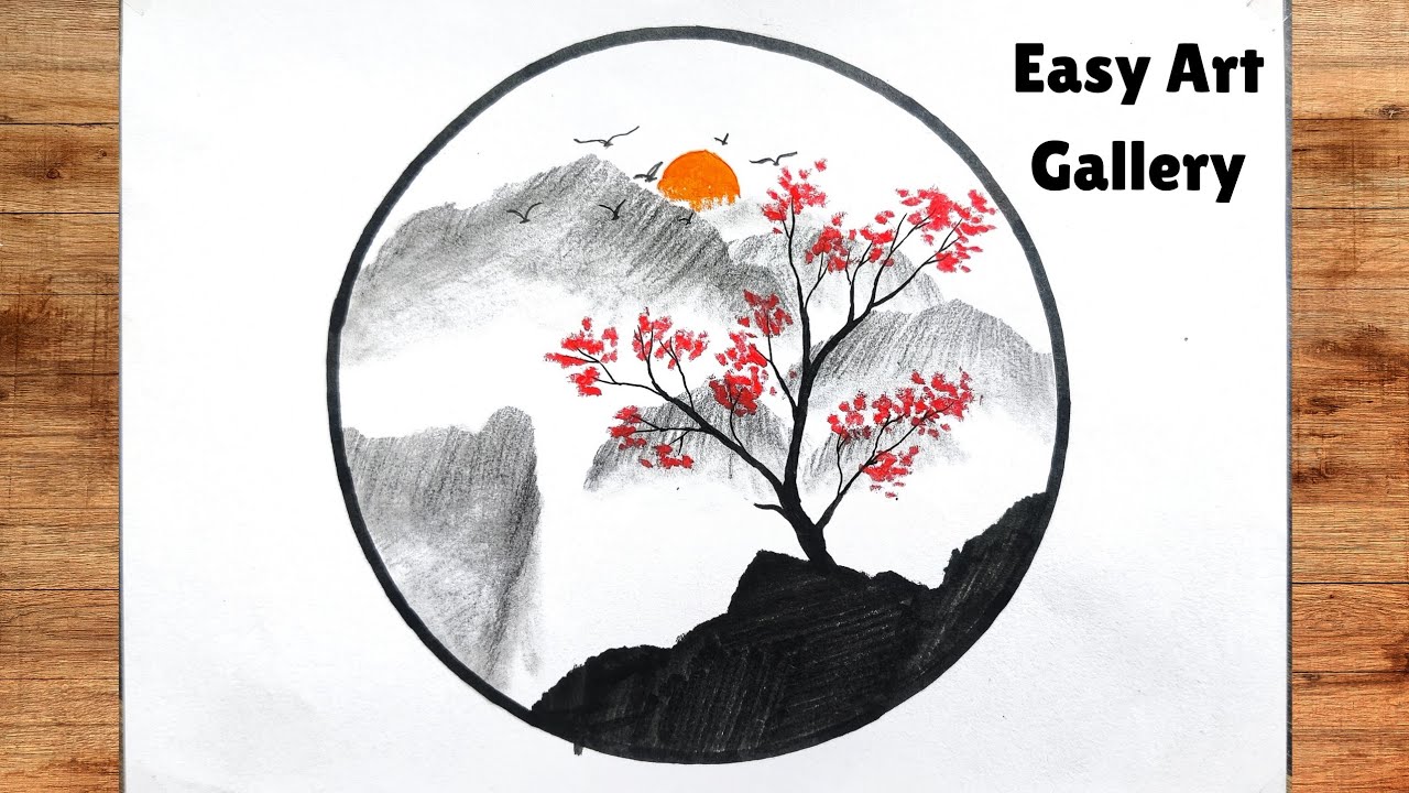 How to Draw a Beautiful Scenery in a Circle || Learn How To Draw Step By Step || Easy Art Gallery 