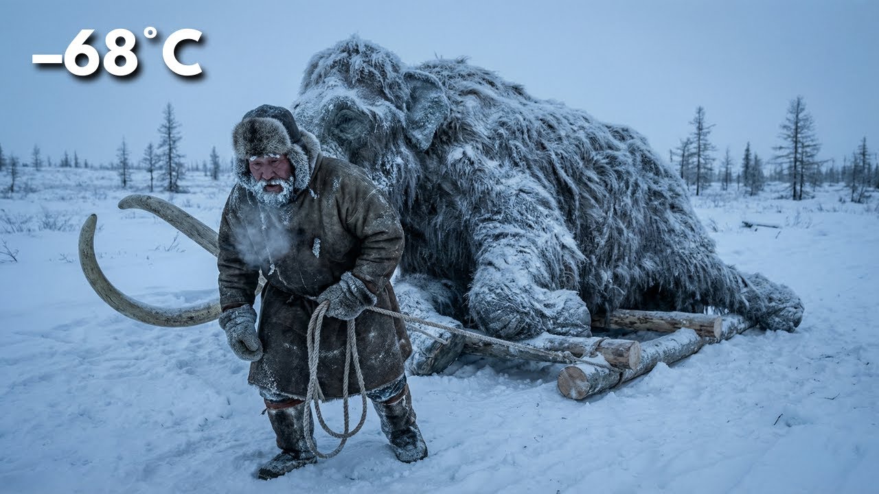 Surviving –68°C: Lone Hunter Drags a 9,000kg Frozen Mammoth Carcass Across Siberia