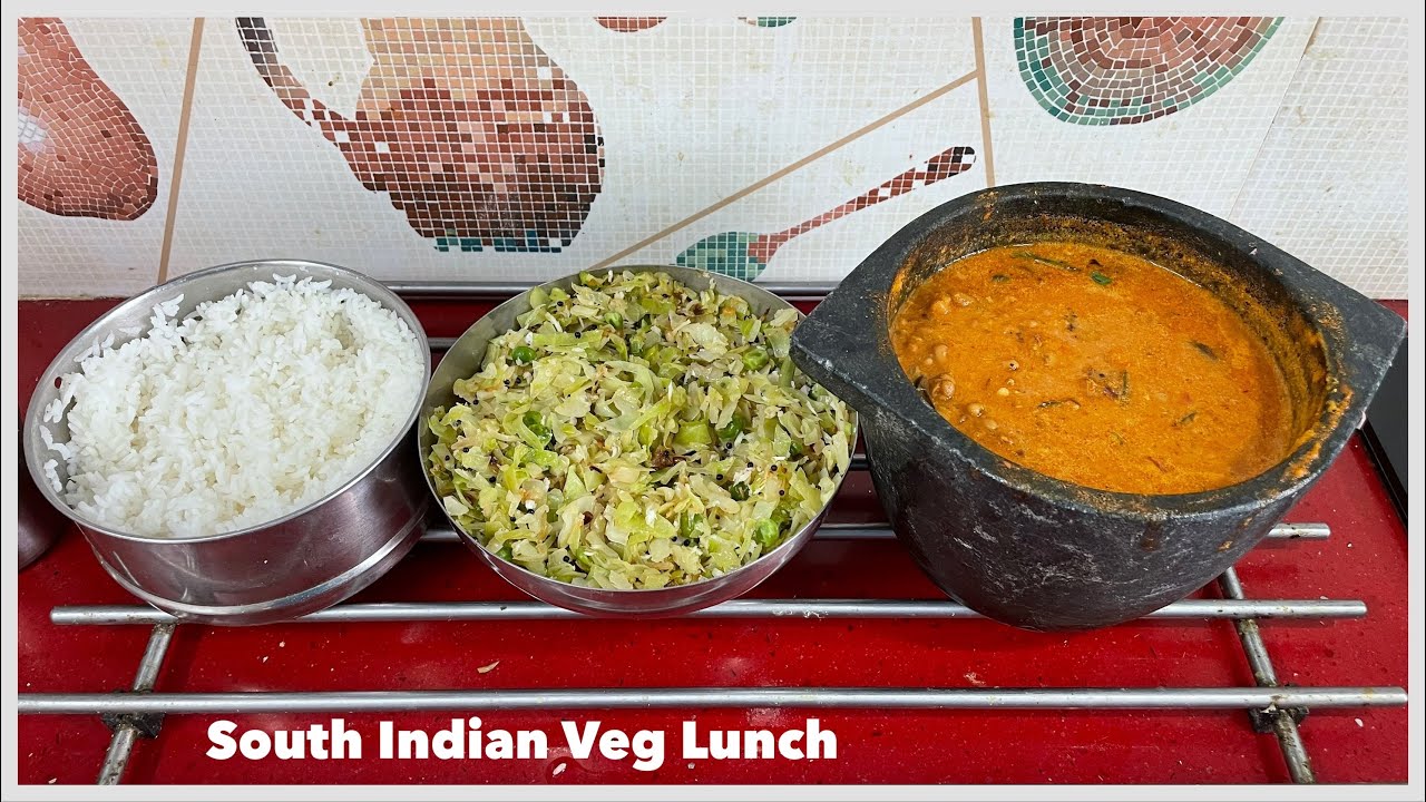 Cabbage Poriyal & Karamani(Blackeyed Beans) Kuzhambu South Indian Veg Lunch