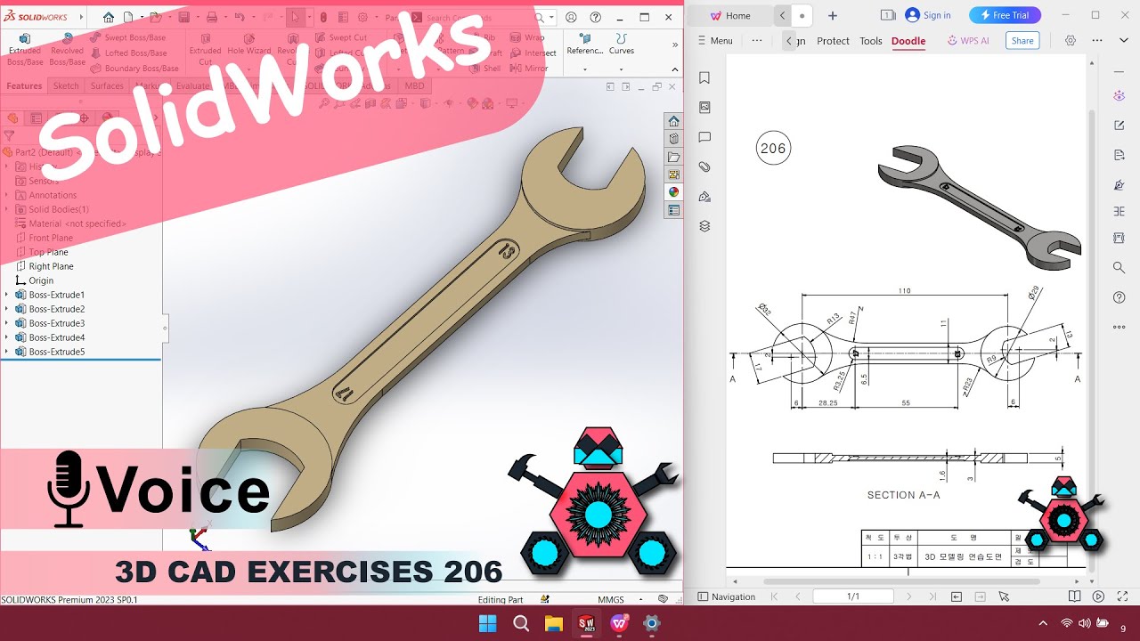 SolidWorks | 3D CAD EXERCISES 206 | StudyCadCam | Solution Tutorial |