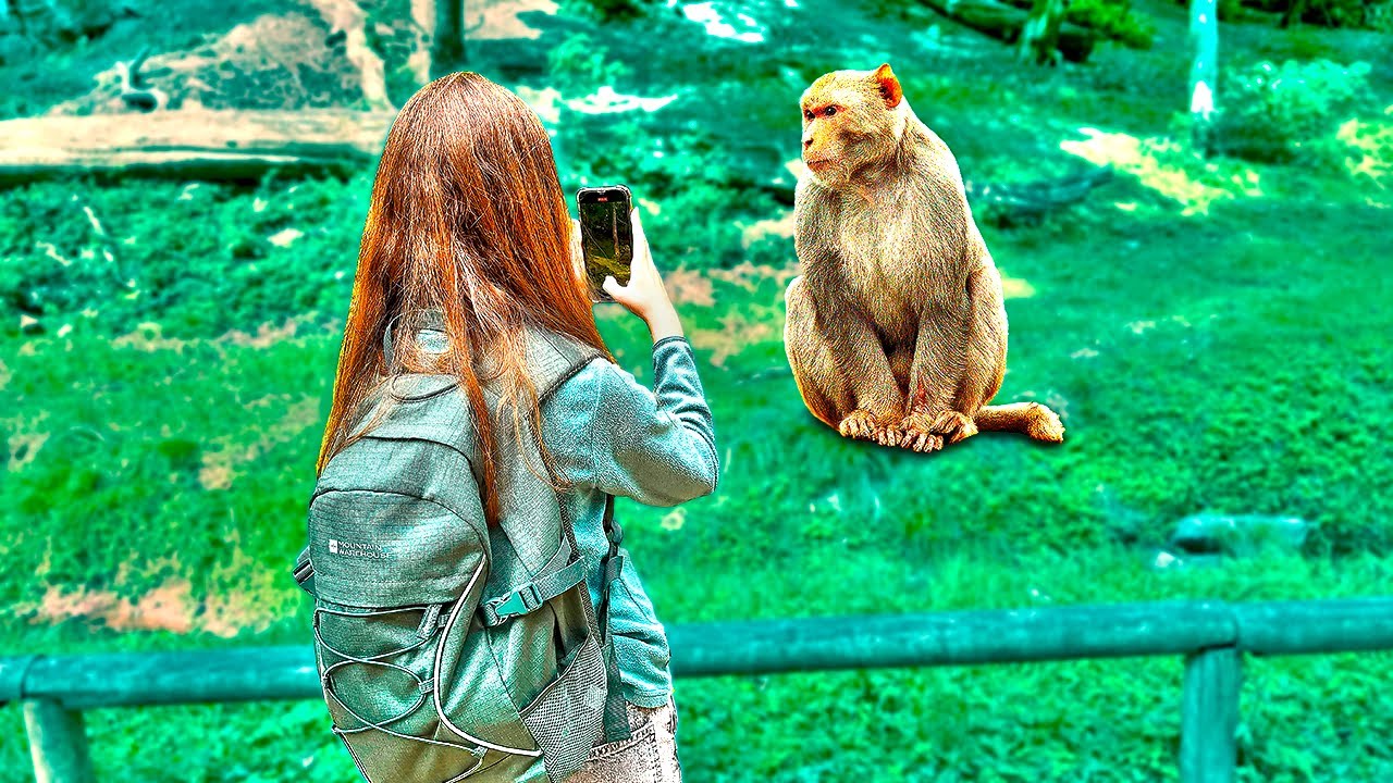Exploring Monkey Forest: Girl's Adorable Encounter with Playful Monkeys 🐒📸