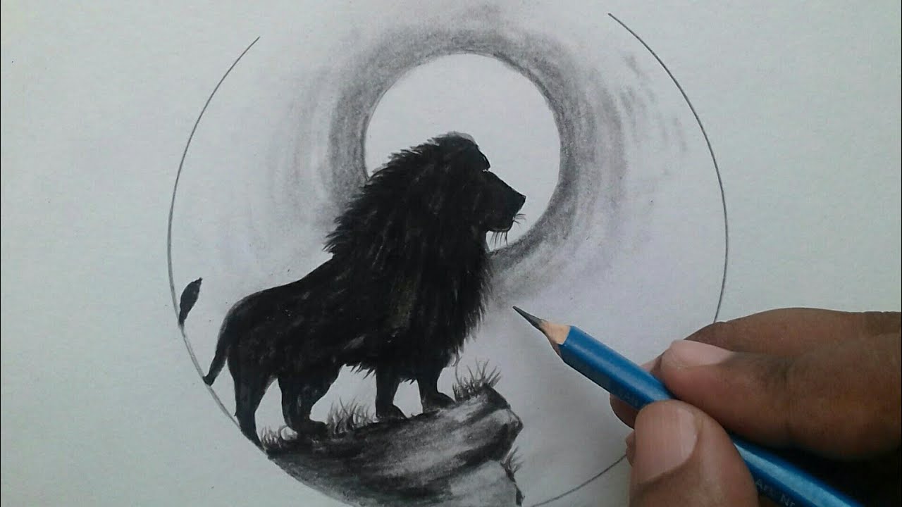 How to draw a lion silhouette step by step / easy scenery for beginners