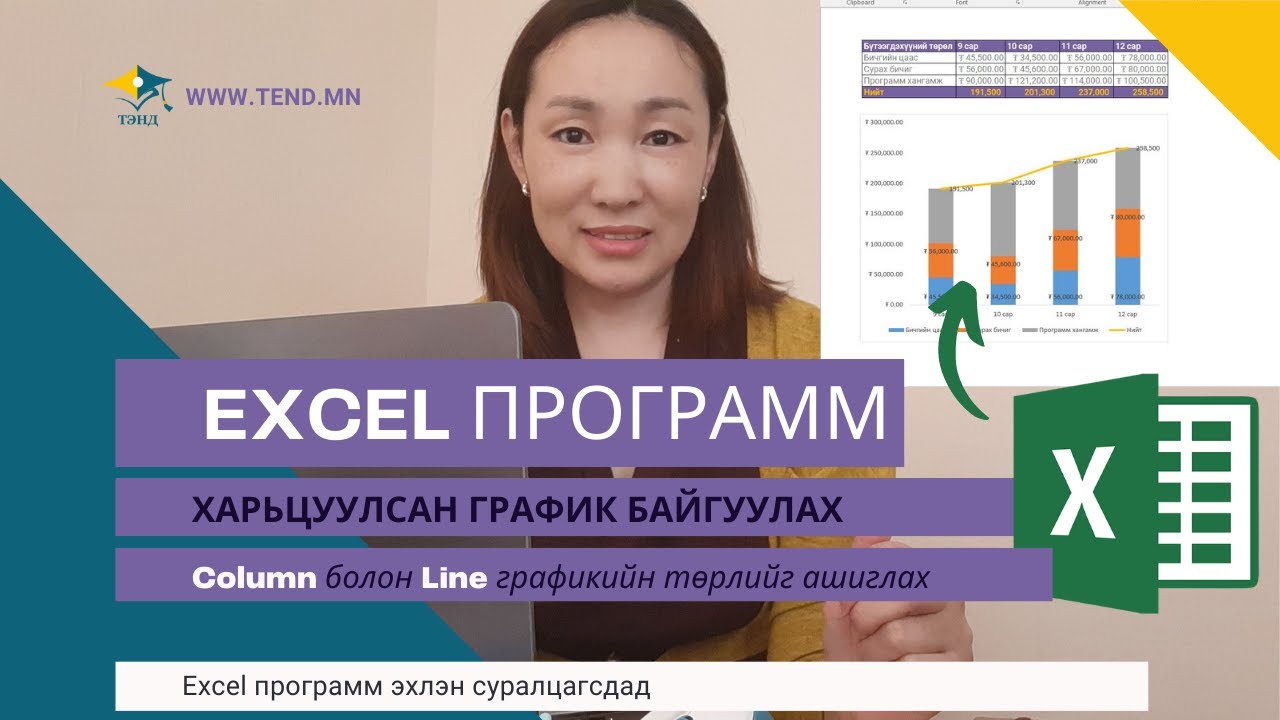 Excel програм эхлэн суралцагсдад:  Харьцуулсан график байгуулах Stacked Column&LIne-г ашиглах