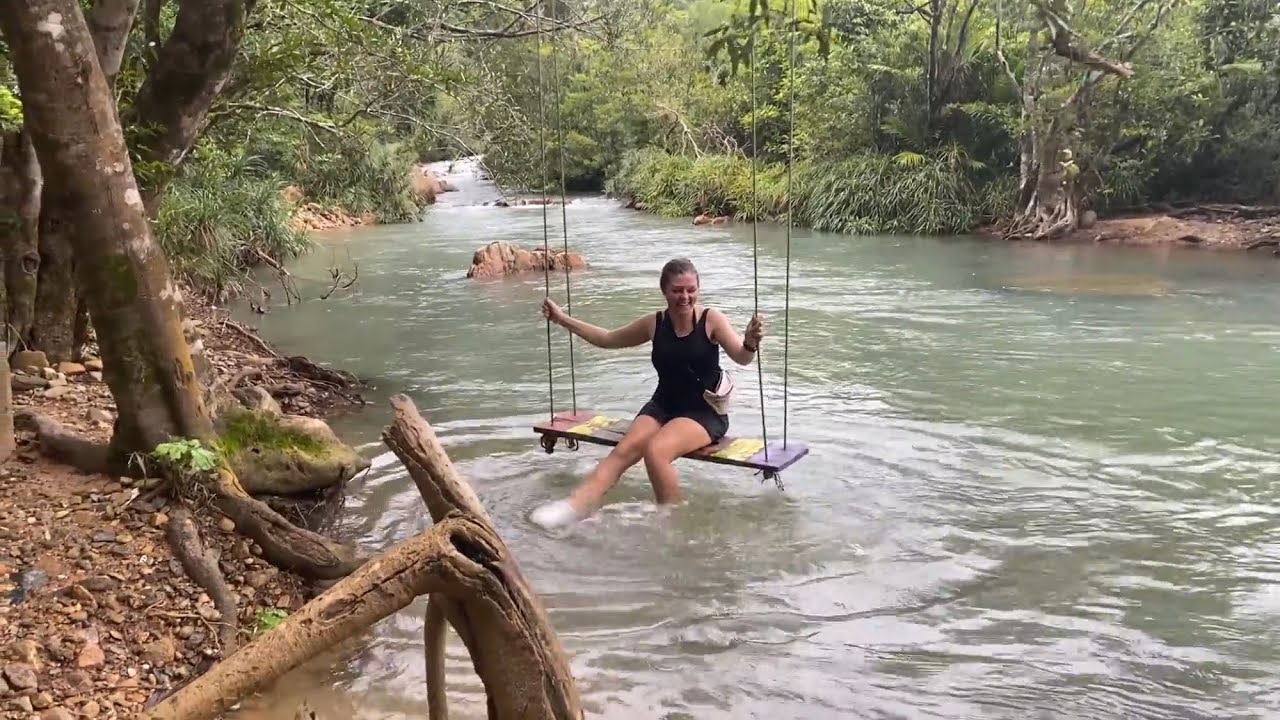 Wet Nike sneakers &bull; wet black dress &bull; Swing on the river &bull; Wetlook &bull; wet look