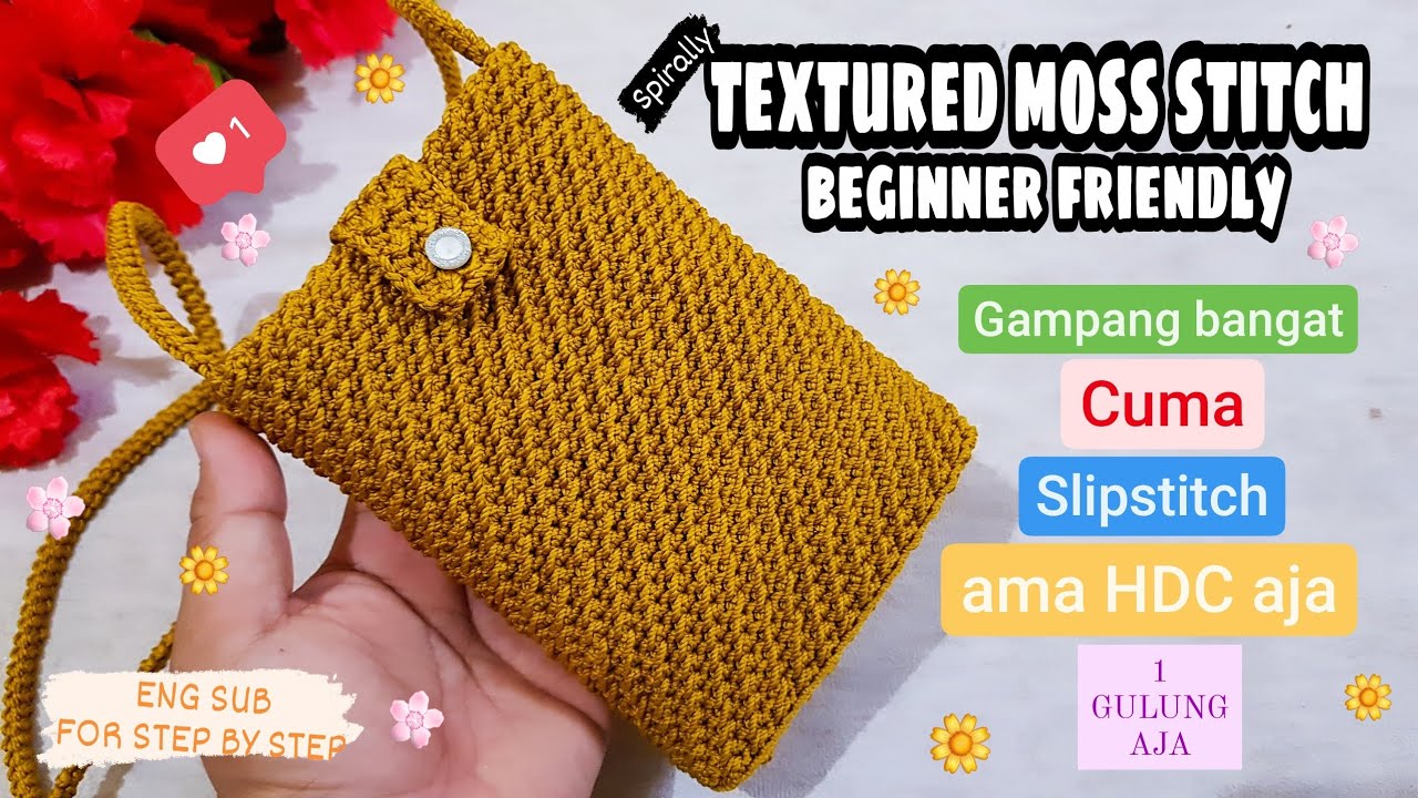 TUTORIAL TAS RAJUT TERBARU MODEL MODERN / CROCHET BAG MOSS STITCH / BACHRRUR'S PROJECT #35