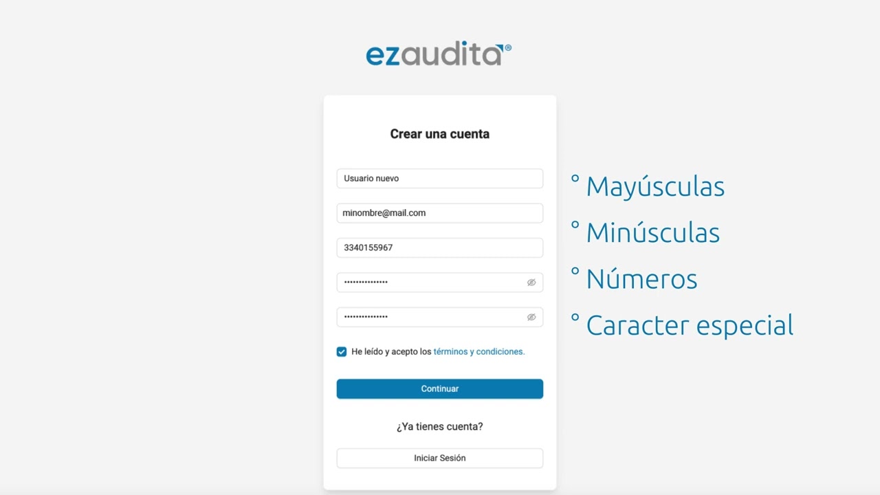 Crear una cuenta | ezaudita&reg;